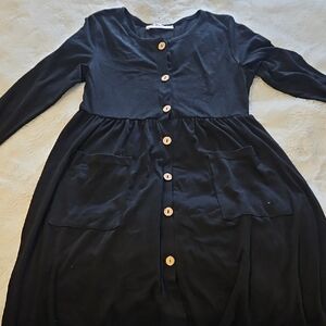 Charming Kids Black Dress with Wooden Accents